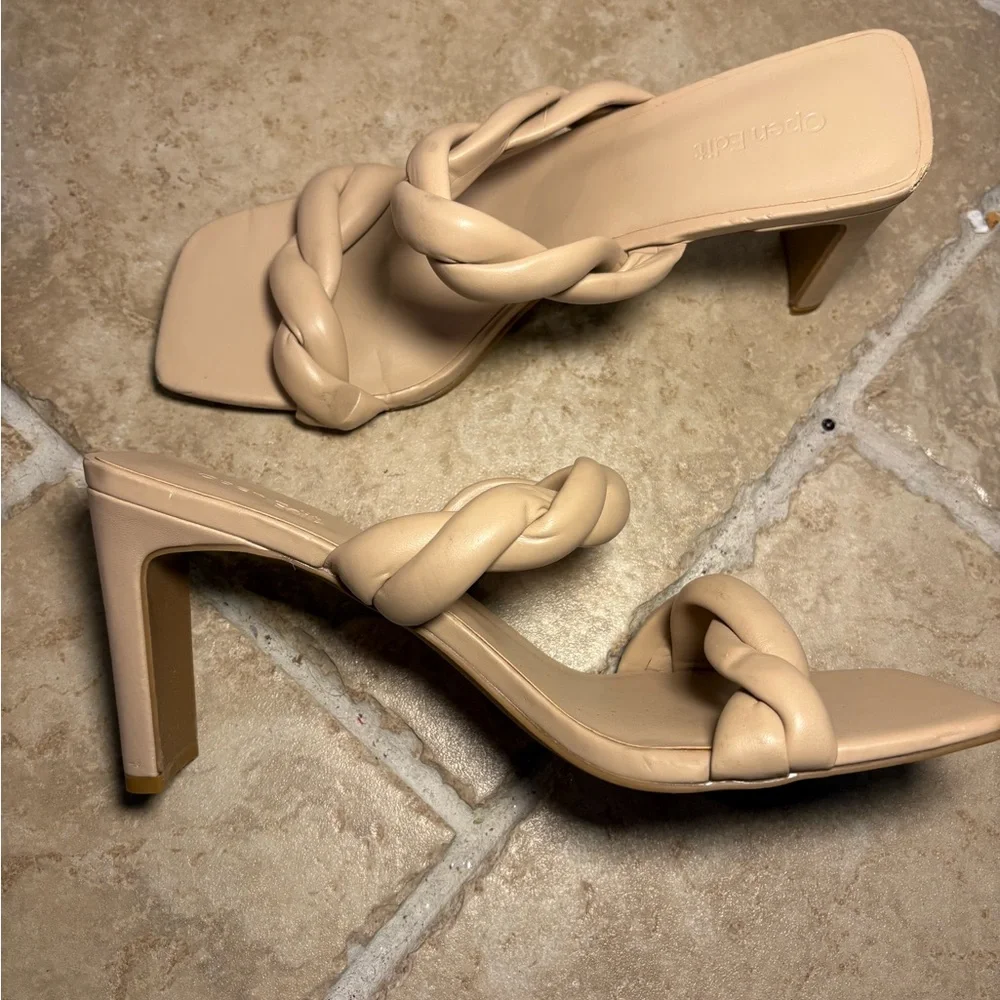 New Open Edit (a Nordstrom brand) Remmy‎ Twist Heeled Sandal Tan Neutral